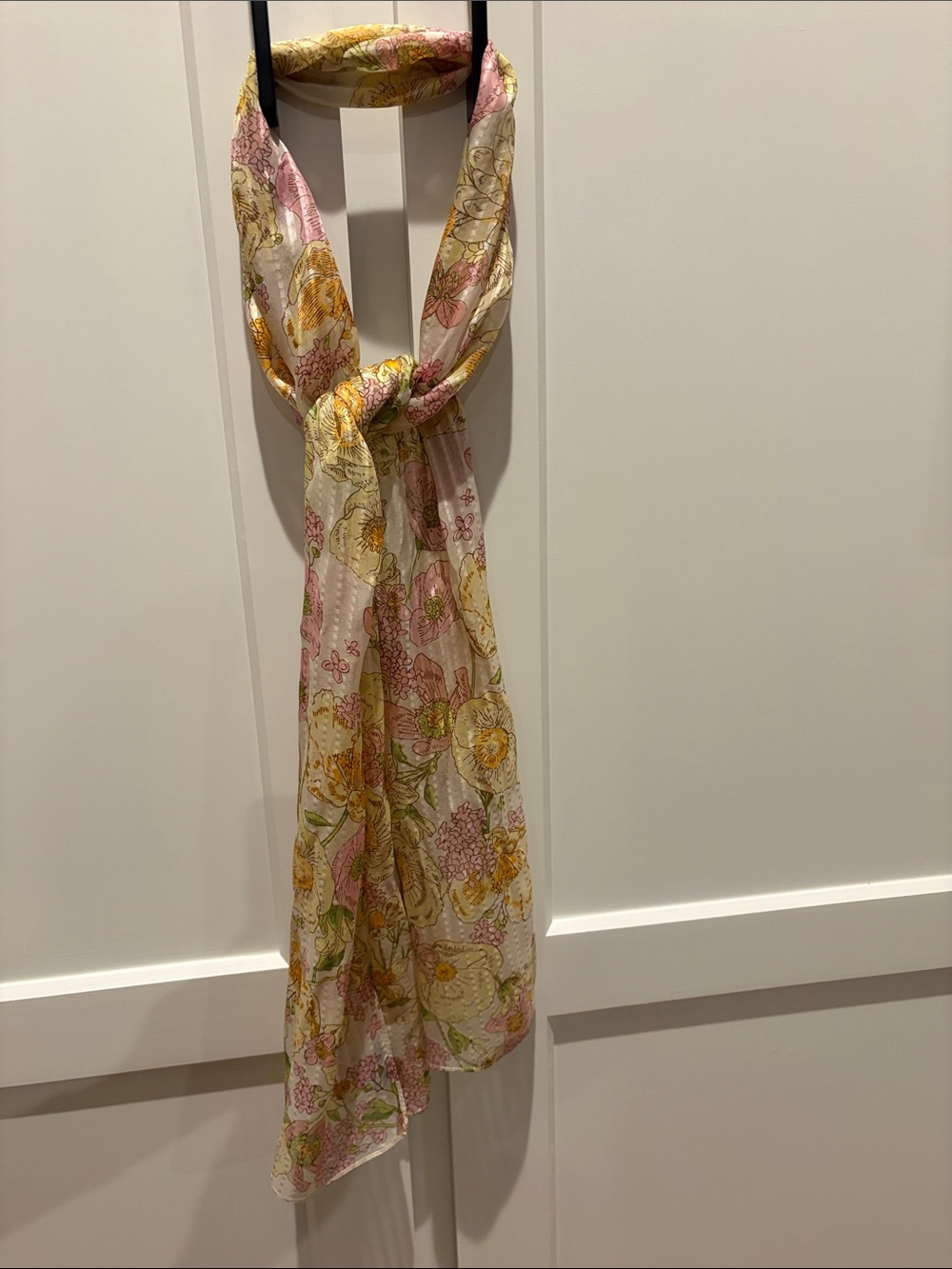Brooks Brothers Floral Sheer Lightweight Scarf in Pink, Yellow & Cream